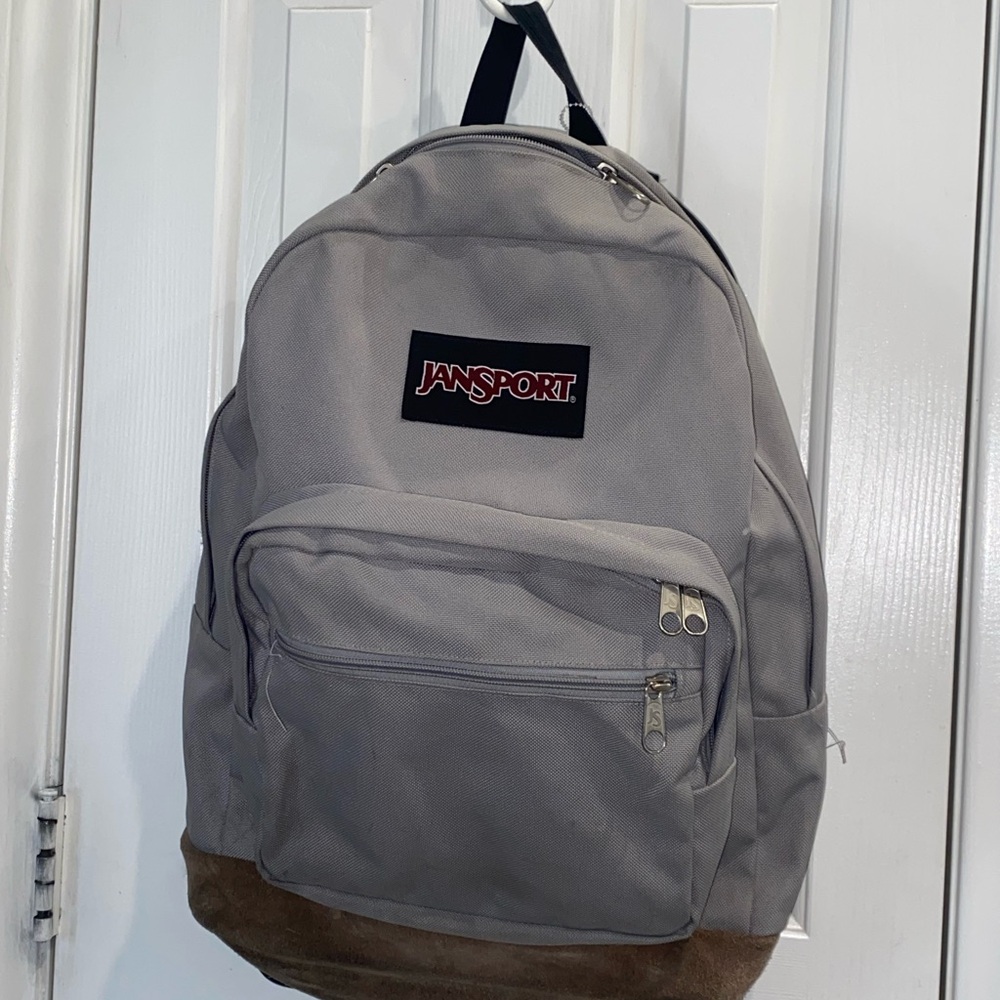 JanSport Gray Backpack with Brown Base - Picture 2 of 6